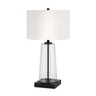 Hudson&Canal Dax 27.5" Tall Table Lamp with Fabric Shade - Seeded Glass/Blackened Bronze/White-Transitional design for your living room, workspace, or bed side table