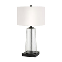 Hudson&Canal Dax 27.5" Tall Table Lamp with Fabric Shade - Seeded Glass/Blackened Bronze/White-Transitional design for your living room, workspace, or bed side table