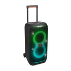 JBL PartyBox Stage 320 - Portable Party Speaker with telescopic handle and sturdy wheels-Get the most out of your speaker. AI Sound Boost analyzes the incoming signal in real time while simultaneously using an AI algorithm to predict loudspeaker movement and power response. It pushes the driver to its maximum capability, fully exploiting the dynamic range for better and more powerful sound. It also reduces distortion even at high volume, maximizing the bass output and overall loudness.