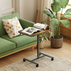 HOMCOM 28" Pneumatic Height Adjustable Standing Desk with Wheels - Rustic Brown-Quality particle board desktop, with a smooth and protective melamine coating