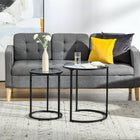 HOMCOMNesting Coffee Tables with Metal Base - Black - Set of 2-Crafted from tempered glass and metal, stable and reliable for daily use and easy to clean 
