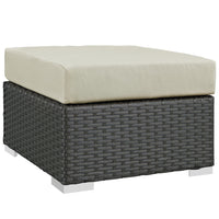 Modway Sojourn Outdoor Patio Sunbrella Ottoman - Canvas/Antique Beige-Long Lasting Sunbrella Fabric 