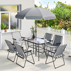 Outsunny 8 Pieces Patio Table and Chairs Set with Umbrella for Garden - Grey-Acacia wood slatted frame with weather resistance and natural style