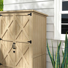 Outsunny Wooden Garden Shed - Natural-Adjustable foot pads ensure stable standing on uneven ground
