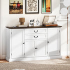 HOMCOM Farmhouse 57.9" L Sideboard Buffet Cabinet with Charging Station - White Wood Grain-Two 6-level adjustable shelves offer flexible storage for your kitchen essentials