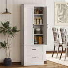 HOMCOM 67" H Farmhouse Kitchen Pantry Cabinet - White-Two large drawers on silent alloy glides ensure smooth, quiet everyday use 