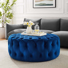 Modway Amour Tufted Button Large Round Performance Velvet Ottoman - Navy-Performance Velvet Polyester Upholstery