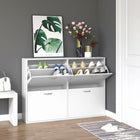 HOMCOM Flip Down Shoe Storage Cabinet with Wooden Rack for Entryway - White-Constructed with sturdy particleboard and metal cabinet handles