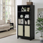 Manhattan Comfort Sheridan 31.49" Mid-Century Modern Bookcase Cabinet - Black-High Quality PVC Cane Material with MDF Frame in Melamine Finish