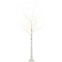 HOMCOM 6' Artificial Birch Tree with 96 Warm White LED Lights - White-Warm white LED lights decorate the birch tree with lifelike birchbark texture 