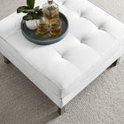 Modway Loft Tufted Vegan Leather Ottoman - Silver/White-Linear Biscuit Button Tufting