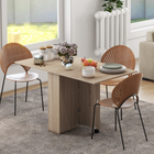 HOMCOM Drop Leaf Folding Dining Table with 2-Tier Shelves & Rolling Casters for 2-4 - Natural Wood-use this extendable dining table three ways – no side up, a single side up or both sides up