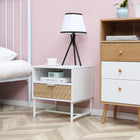 HOMCOM Modern Bedside Table with Drawer and Storage Shelf - White-Drawer and open compartment offer plenty of space to store books, lamps, pens, or bedtime essentials