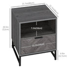 HOMCOM Bedside Table with Steel Legs for Bedroom - Grey-The surface is melamine coated, and easy to clean