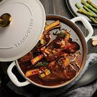 Tramontina 5.5 Qt Enameled Cast Iron Round Dutch Oven - Latte with Gold Stainless Steel Knob-Non Stick Cooking Surface: Off-white porcelain enamel interior provides an easy-to-clean, nonstick surface that's safe for all types of cooking