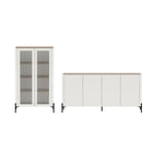 Manhattan Comfort Abbey Modern Bookcase and Sideboard - Maple and Off White - Set of 2-Modern Décor Cabinet and Sideboard for Dining Room, Living Room, and Bedroom Usage. Set of 2