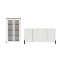 Manhattan Comfort Abbey Modern Bookcase and Sideboard - Maple and Off White - Set of 2-Modern Décor Cabinet and Sideboard for Dining Room, Living Room, and Bedroom Usage. Set of 2