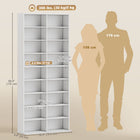 HOMCOM Double Media Cabinet, 9-Tier DVD Shelf with 18 Compartments - White-Maximum load 66 lb (30 kg), easy to assemble