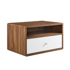 Modway Transmit Wall Mount Nightstand - Walnut White-Mid-Century Wall-Mount Nightstand