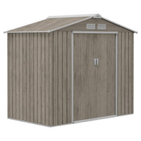 Outsunny Garden Storage Shed with Foundation Kit and Double Doors - 7' x 4' - Distressed Light Brown-Ample storage space for garden tools, lawn care equipment, supplies and more 