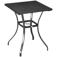 Outsunny Patio Wicker Dining Table with Umbrella Hole - Black-Square table accommodating up to 4 people