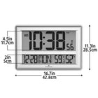 Marathon Jumbo Atomic Wall Clock with Temperature and Humidity - Silver (CL030056SV)-Digital desktop/alarm clock with snooze function displays time, calendar indoor temperature and humidity.