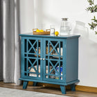 HOMCOM 31" L Storage Cabinet with Fretwork Doors and Shelf - Blue-Suitable for storage of daily accessories, utensils, dry goods, DVDs, linens, and towels 