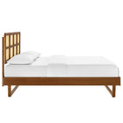 Modway Sidney Cane and Wood Full Platform Bed with Angular Legs - Walnut-Wood, MDF, and Veneer Construction