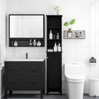 HOMCOM Tall Bathroom Linen Tower Cabinet with Adjustable Shelves - Black-Plain wooden surface adds a natural look to your decor