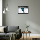 Frameworth Macklin Celebrini San Jose Sharks Action - Framed Canvas - 31.5" x 22.5"-Premium canvas print professionally stretched and stapled onto a solid wood frame and ready to display