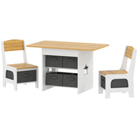 Qaba 3 Piece Kids Table & Chair Set with 6 Removable Drawers - Natural-A spacious tabletop for endless creative play and learning activities
