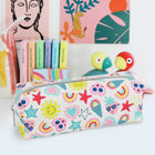 Fashion Stationery Sunny Icons Pencil Case - 8.27" L x 2.76" W x 2.95" H - White-Body Material: PU