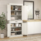 HOMCOM 71" H Freestanding Kitchen Pantry Cabinet with 4 Doors and 2 Large Compartments - Distressed White-Suitable for the storage of food, plates, jars, utensils, napkins, and other household items 