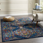 Modway Entourage Khalida Distressed Vintage Floral Lattice Area Rug - 5 ft W x 8 ft L - Blue Orange Yellow Red-Tight Low Pile Weave
