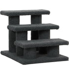 PawHut 3-Step Carpeted Pet Stairs - Dark Grey-Scratching post cat steps with 3 steps and 6 posts for pets to scratch, climb and play on 