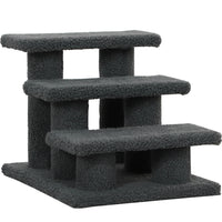 PawHut 3-Step Carpeted Pet Stairs - Dark Grey-Scratching post cat steps with 3 steps and 6 posts for pets to scratch, climb and play on 