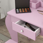 Qaba Kids Vanity Table with Mirror & Stool - Cat Design - Pink-Easy to clean 
