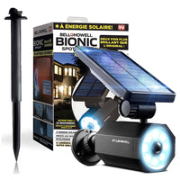 Bell+Howell Bionic Spotlight Deluxe Solar LED Motion Activated Security Light -SOLAR POWERED LIGHT: This LED spotlight does not require batteries or electricity to operate as it has built-in industrial quality solar panels that absorb the sun’s rays during the day and uses that stored energy for an all-night’s worth of illumination!
