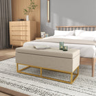 HOMCOM Upholstered Flip Top Storage Ottoman Bench - Beige-Flip-up lid with hinged design is convenient for daily use
