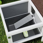 PawHut Wooden Rabbit Hutch with Openable Top - Grey-Transparent windows let you easily observe and interact with pets 