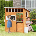 Outsunny Wooden Outdoor Playhouse for Kids with Working Door, Windows, Mailbox, Bench - Yellow-Half-sized door for easy in and out
