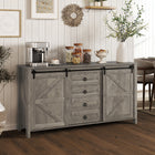 HOMCOM Farmhouse 59.8" L Sideboard Buffet Cabinet with Storage - Distressed Light Grey-Two sliding doors for easy access to essentials in two side cabinets
