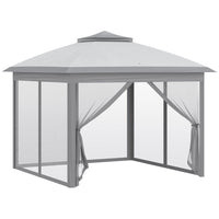 Outsunny 11 ft W x 11 ft L Pop-Up Gazebo with Double Roof Carrying Bag - Light Grey-Our pop-up canopy features a sturdy steel frame that easily folds for quick, effortless setup and tear-down