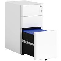 Vinsetto 3-Drawer Steel Letter/A4 Filing Cabinet Lockable - White-Compact design fits under desks for space-saving storage
