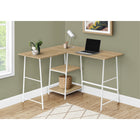 Monarch Specialties 7597 48" Computer Desk - Natural Top/White Metal Corner-Solid rectangular corner desktop and 2 shelves in 2 different sizes are finished in a natural laminate with a smooth wood texture