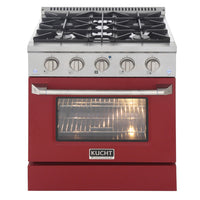 Kucht 30" KDF Series Pro Style Natural Gas Dual Fuel Range - Stainless Steel/Red-Extra-large convection oven with 4.2 cu. ft. capacity, featuring a 5-rack configuration and oversized oven window for enhanced visibility and flexible cooking