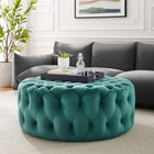 Modway Amour Tufted Button Large Round Performance Velvet Ottoman - Teal-Performance Velvet Polyester Upholstery