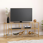 Hudson&Canal Winthrop TV Stand with Glass Shelves for TV's up to 60" - Brass-Constructed of sturdy metal and glass materials in a handcrafted Brass finish