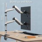 SHOPPINGALL Extra Long Vertically Stacked Dual Gas Spring Monitor Arm for 15”-32” Screens - SA-GA24L-White-9
