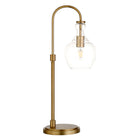 Hudson&Canal Verona 27" Tall Arc Table Lamp with Glass Shade - Brushed Brass/Clear-Mid-century modern design for your living room, workspace, or bed side table